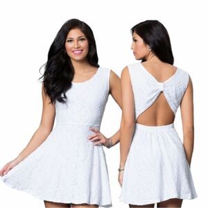 Cheryl white lace bowback skater dress